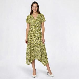 Womens Perceptions Short Sleeve Floral Knot Side Drape Midi Dress